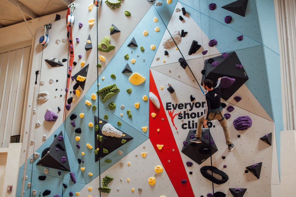 Kevin Jorgeson climbs on the newly constructed Saint Louis Boys and Girls Club wall.