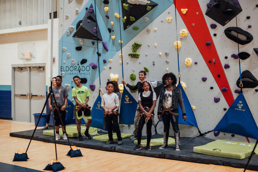 Saint Louis Boys and Girls club members hang out with Kevin Jorgeson.